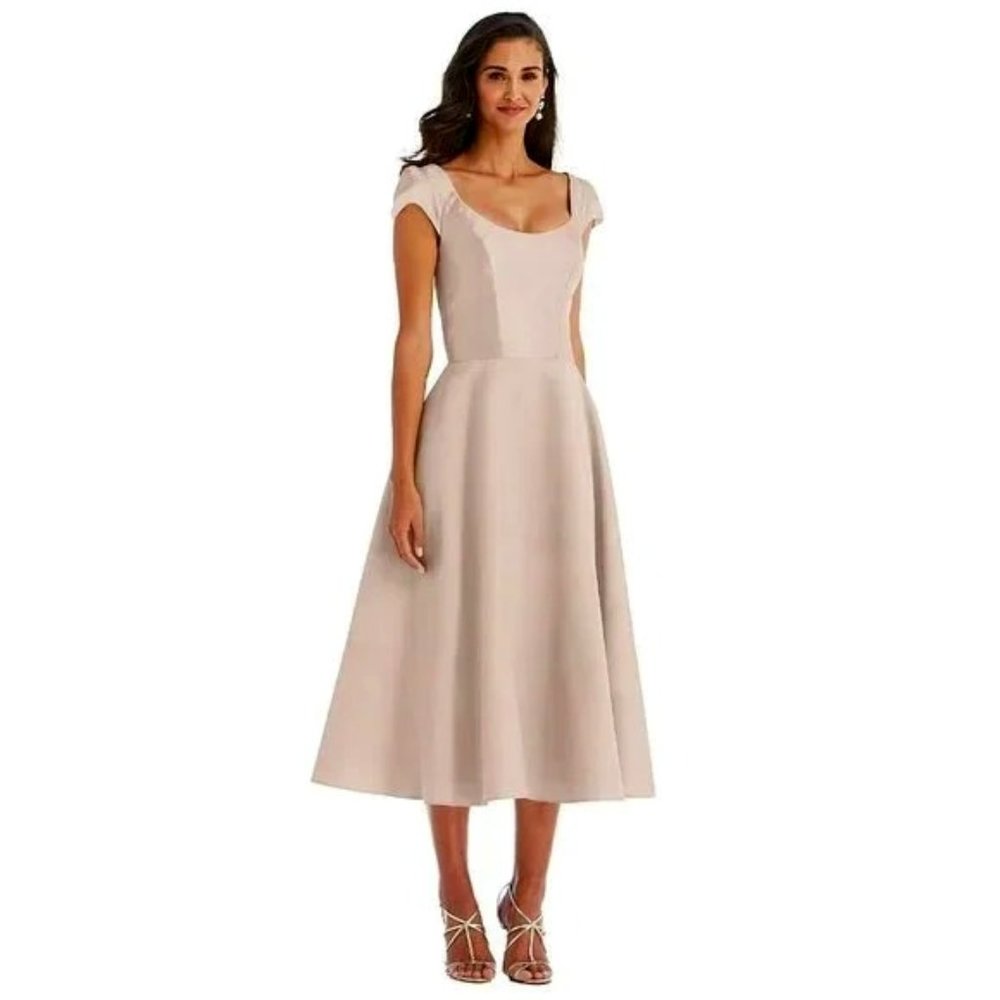 Alfred Sung Cameo Satin Twill Cap Sleeve Midi Dress Size 6R New NWT D798 0207